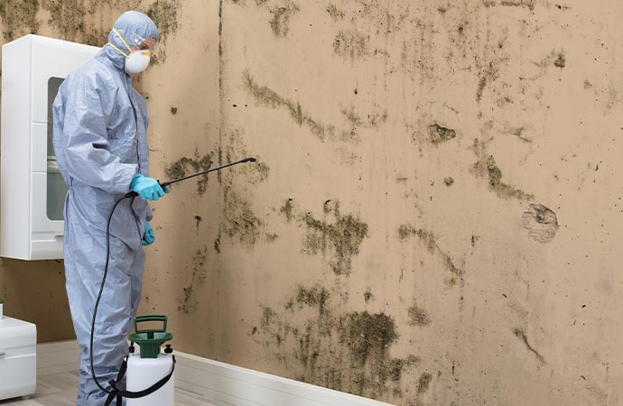 Worker spraying for  mold remediation