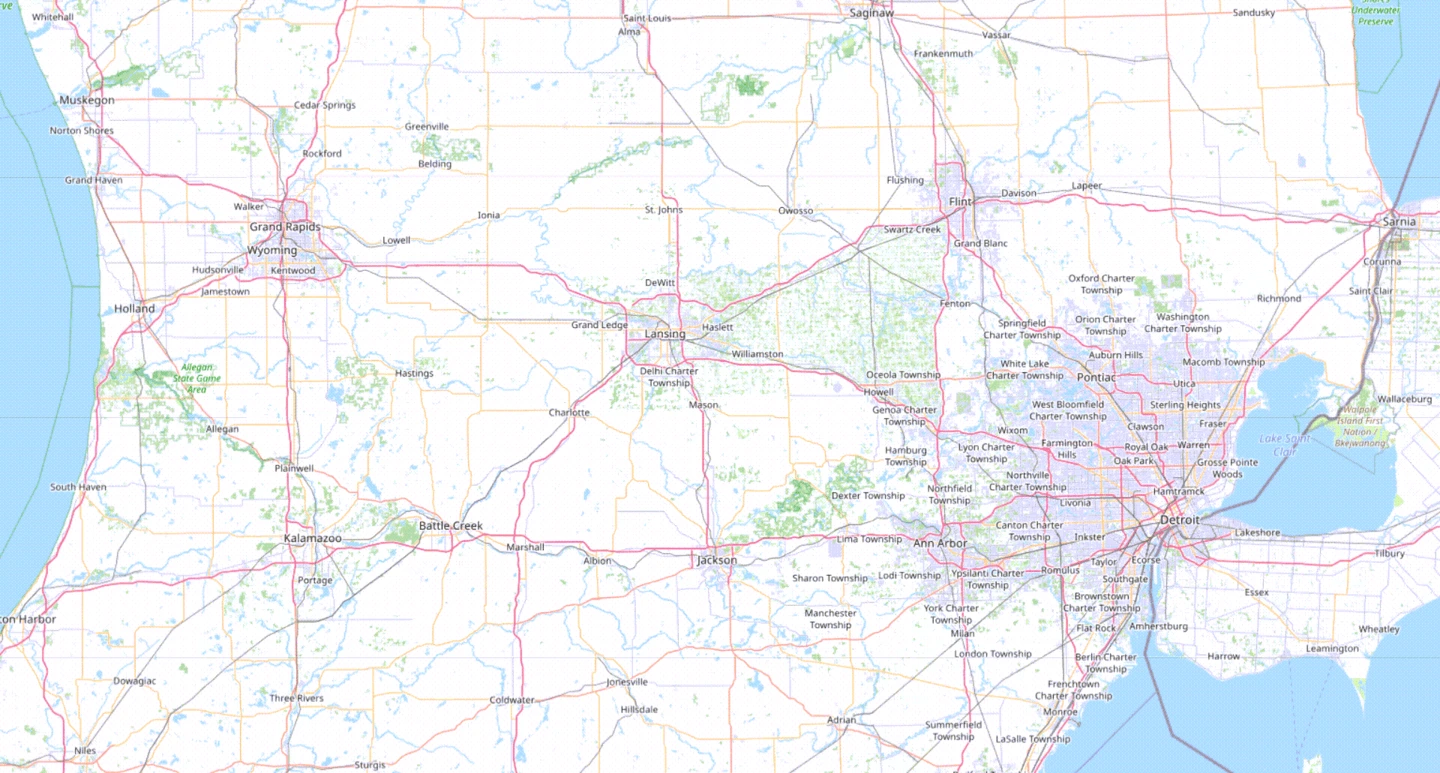 Map of southern Michigan showing Camelot Restoration's service area for structural drying